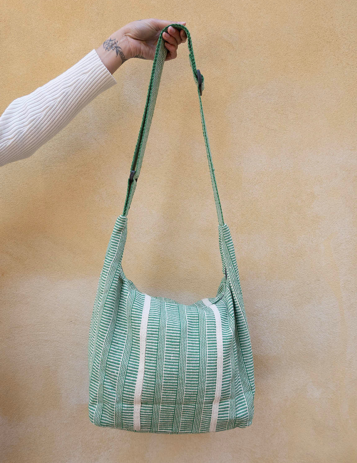 Nepal Stripe Crossbody Bag - Green/White