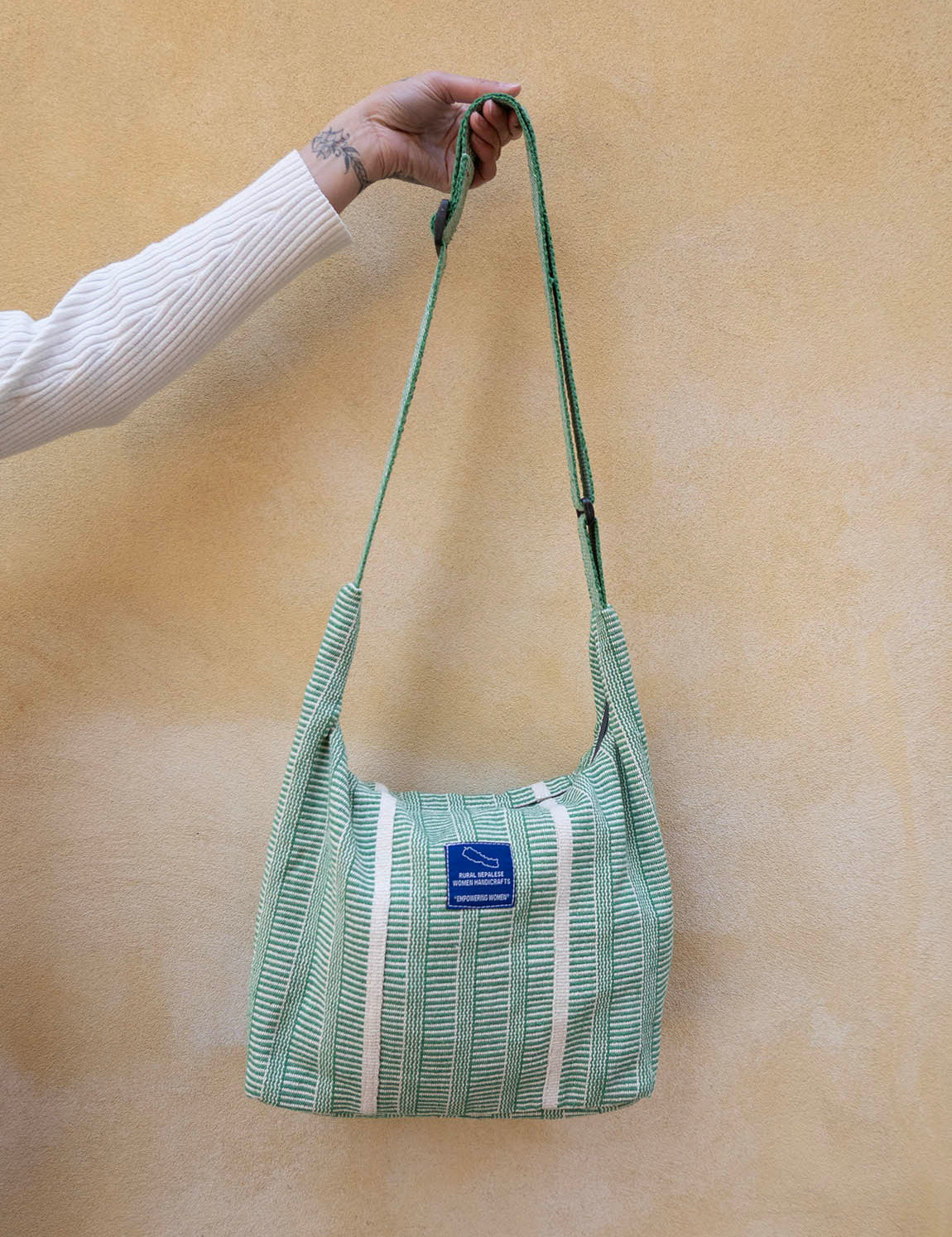Nepal Stripe Crossbody Bag - Green/White
