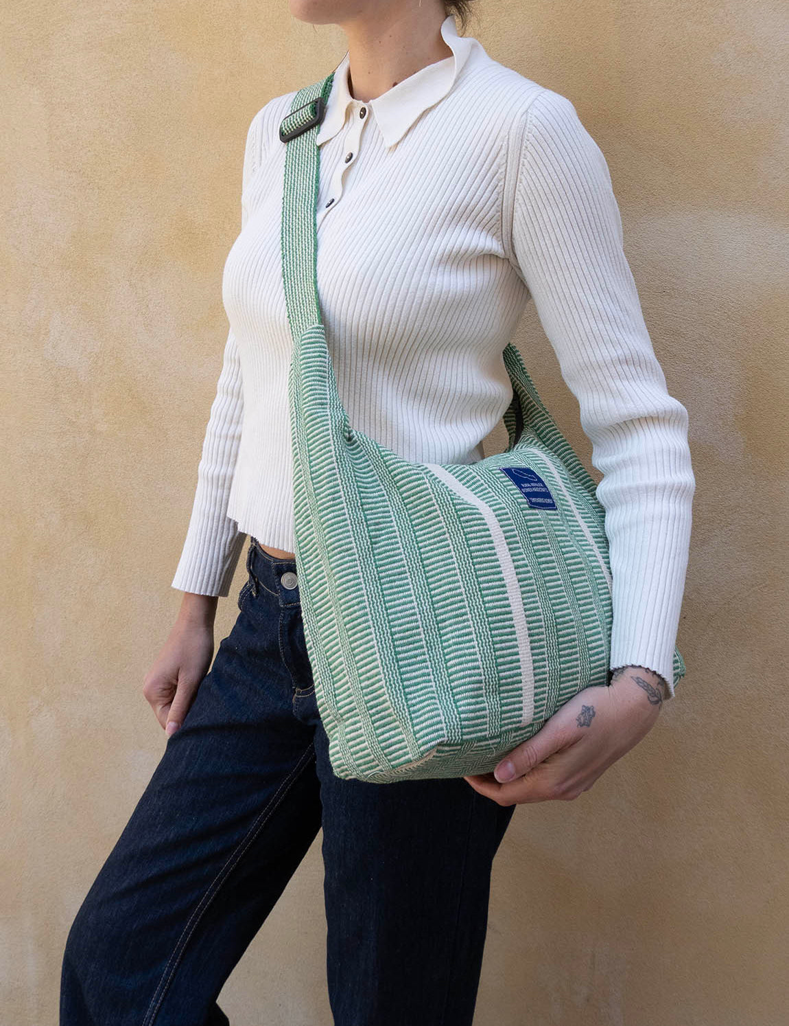 Nepal Stripe Crossbody Bag - Green/White