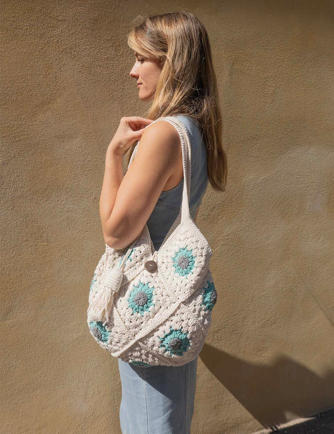 Bali Bag Shopper - White / Turquoise