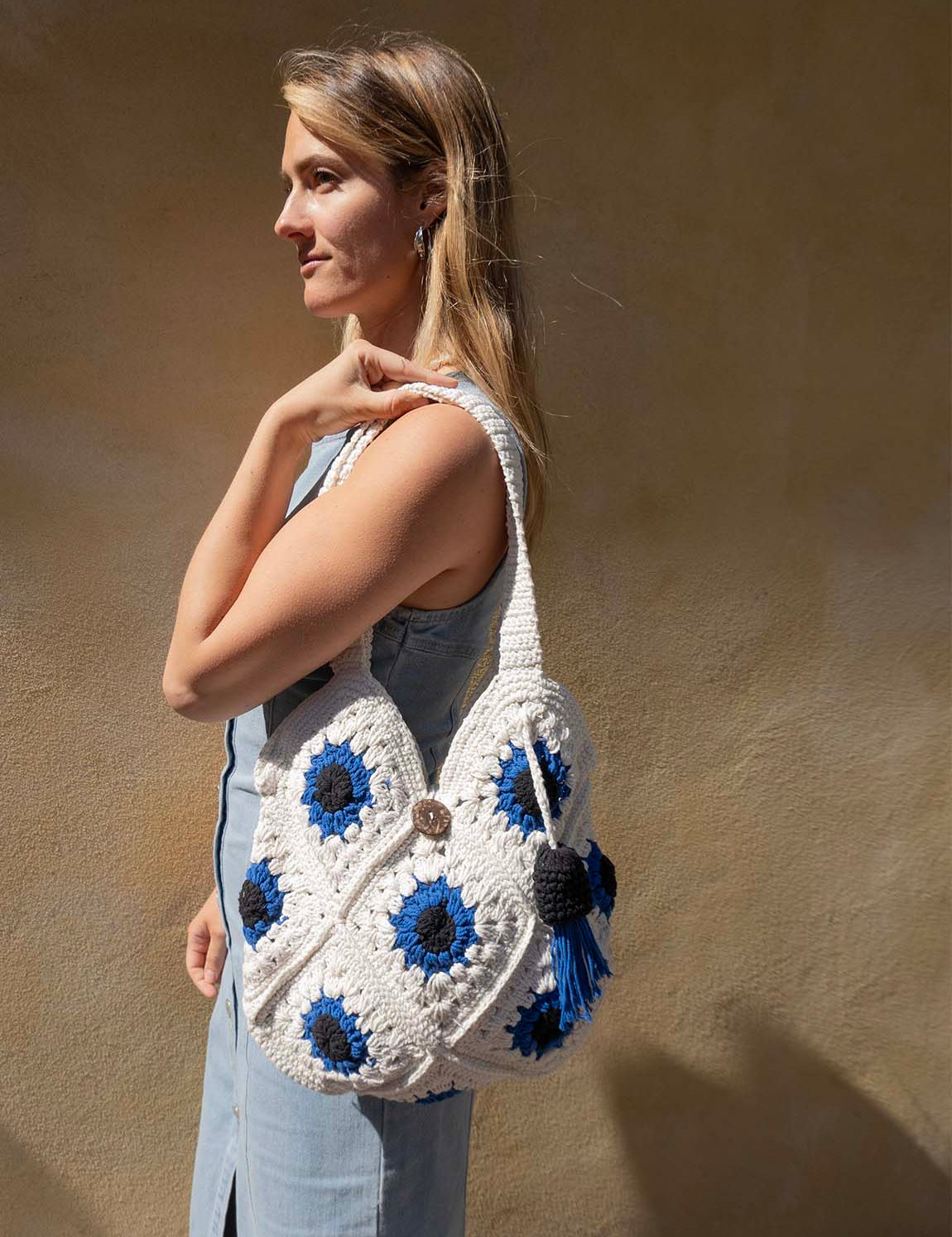 Bali Bag Shopper - White / Blue / Black