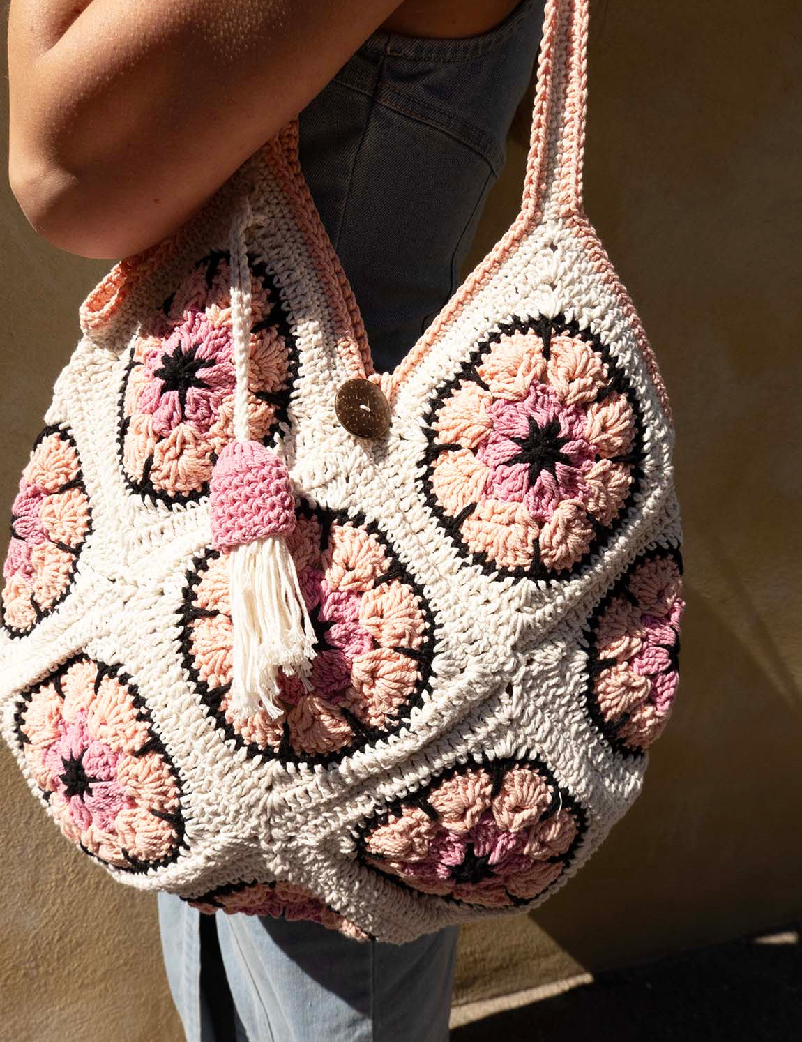 Bali Bag Shopper - White / Pink / Peach