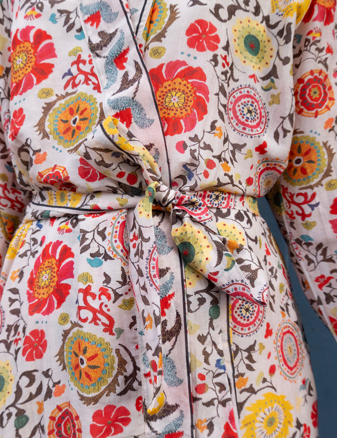 Silky Flower Kimono - Red/Yellow