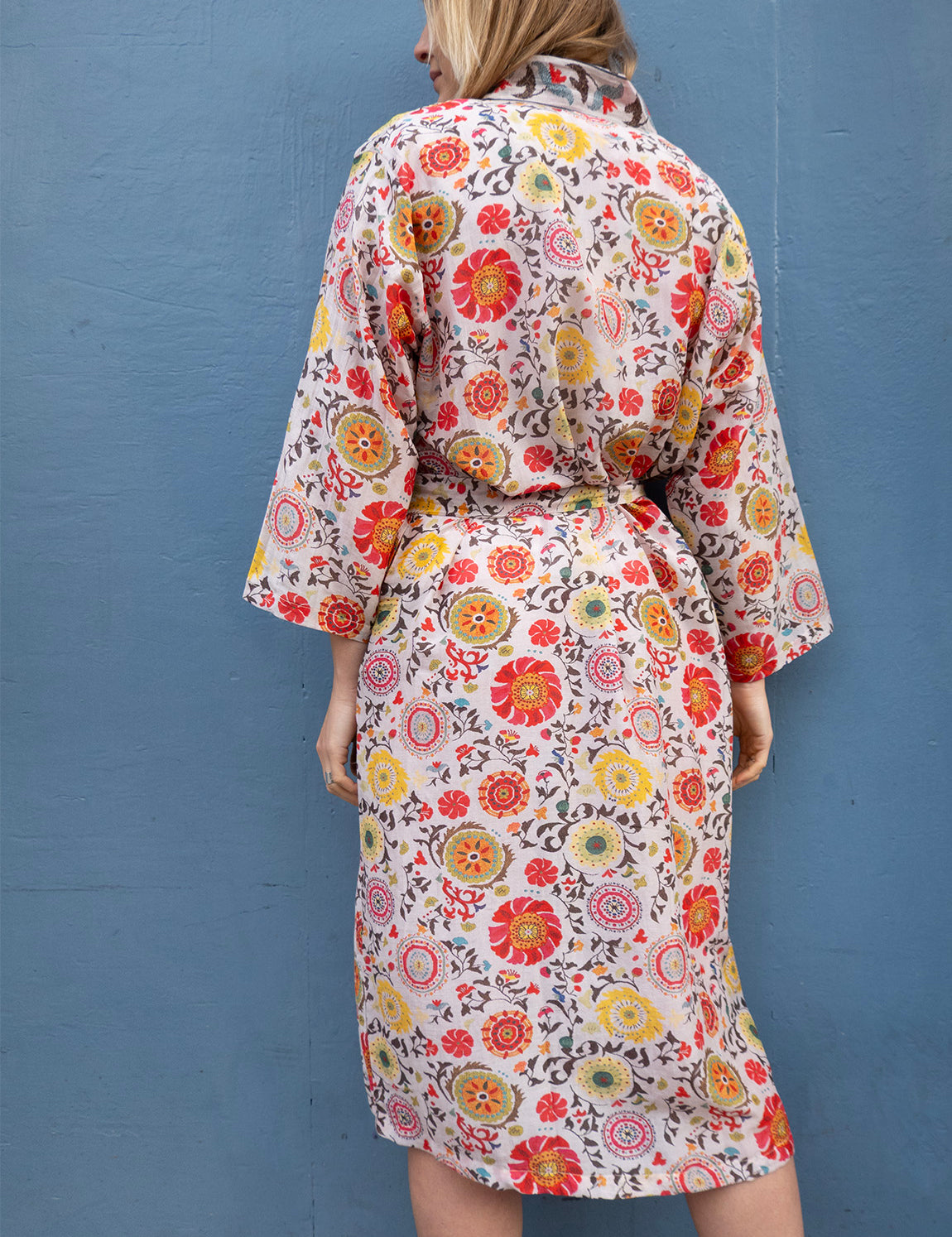 Silky Flower Kimono - Red/Yellow