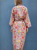 Silky Flower Kimono - Red/Yellow