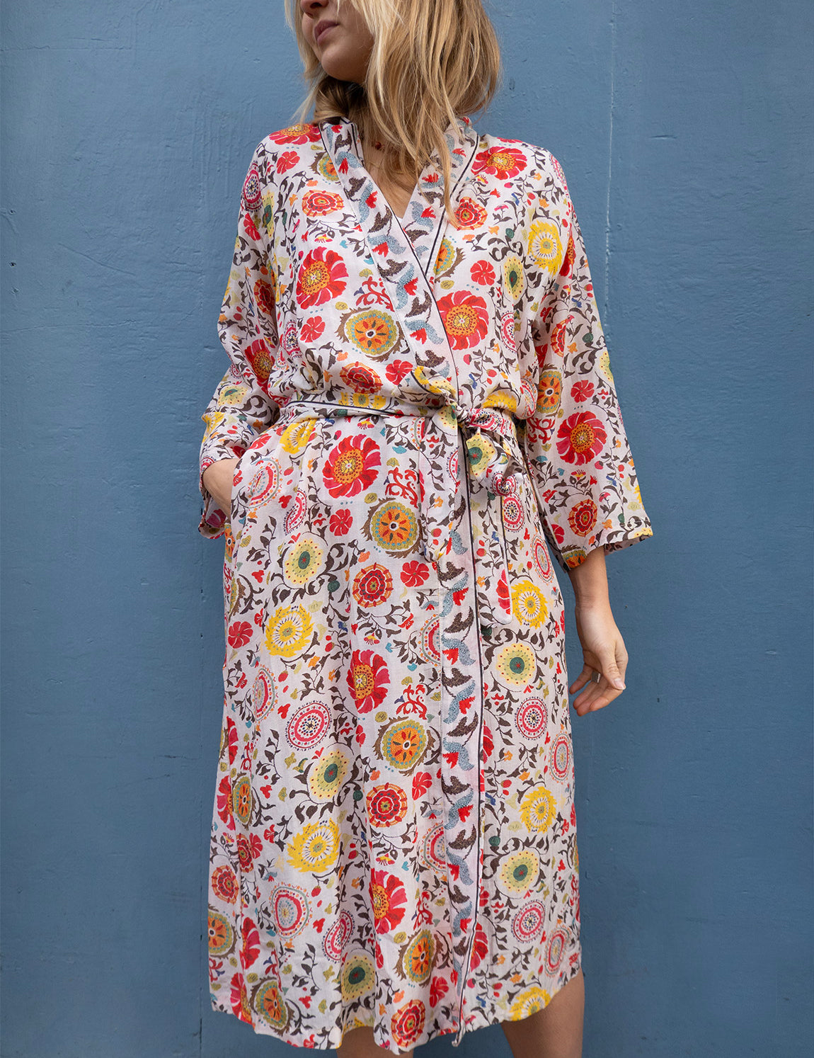 Silky Flower Kimono - Red/Yellow