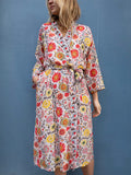 Silky Flower Kimono - Red/Yellow