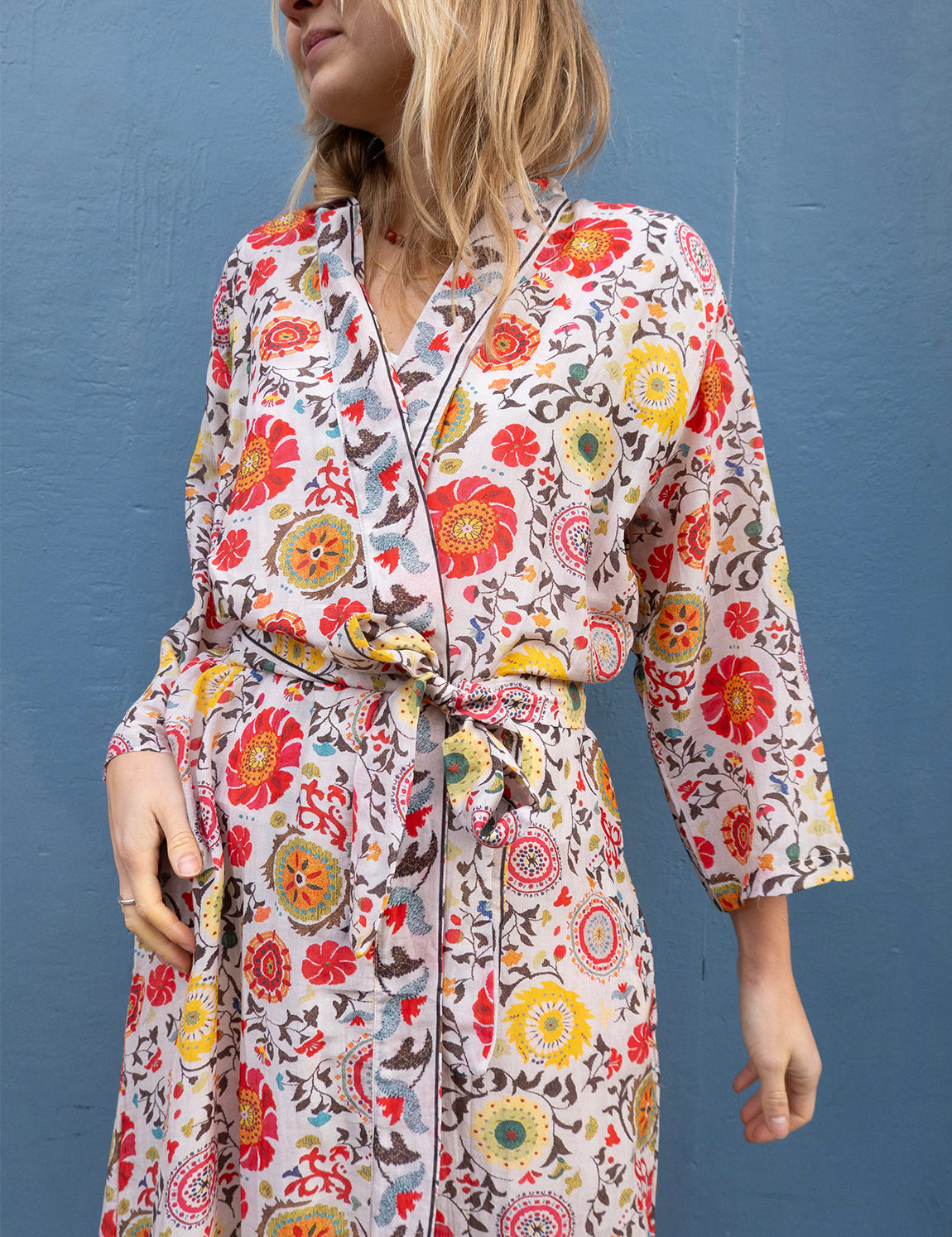 Silky Flower Kimono - Red/Yellow