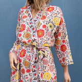 Silky Flower Kimono - Red/Yellow