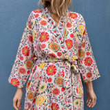 Silky Flower Kimono - Red/Yellow