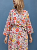 Silky Flower Kimono - Red/Yellow