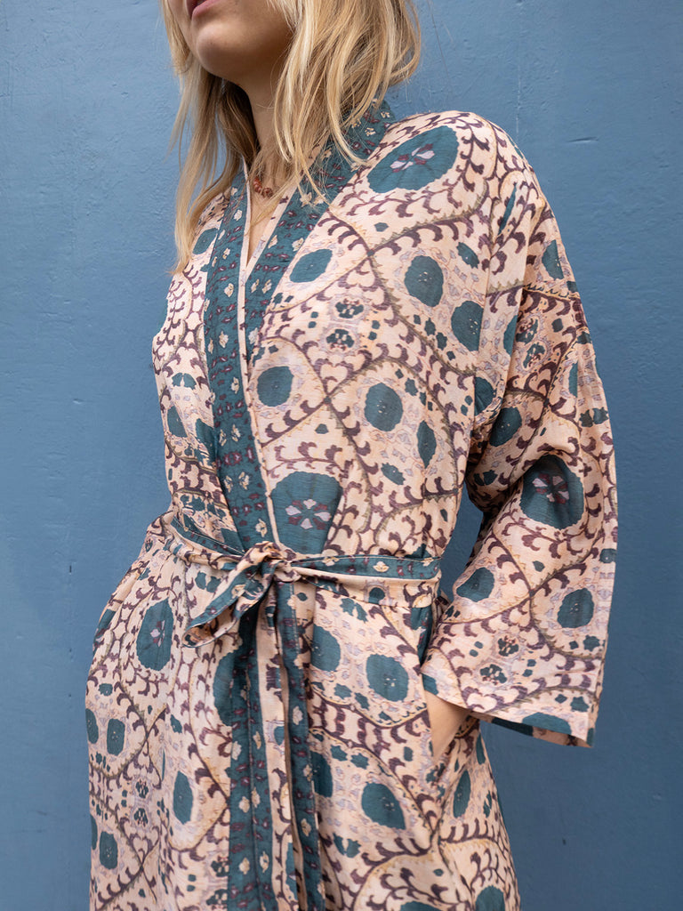 Silky Flower Kimono - Petrol