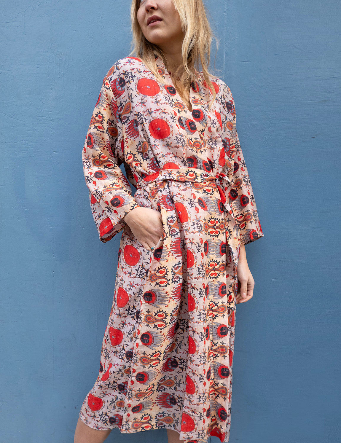 Silky Flower Kimono - Rød