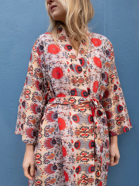 Silky Flower Kimono - Rød