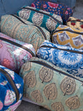 Pouch Blockprint S - Blue with Pink Flower