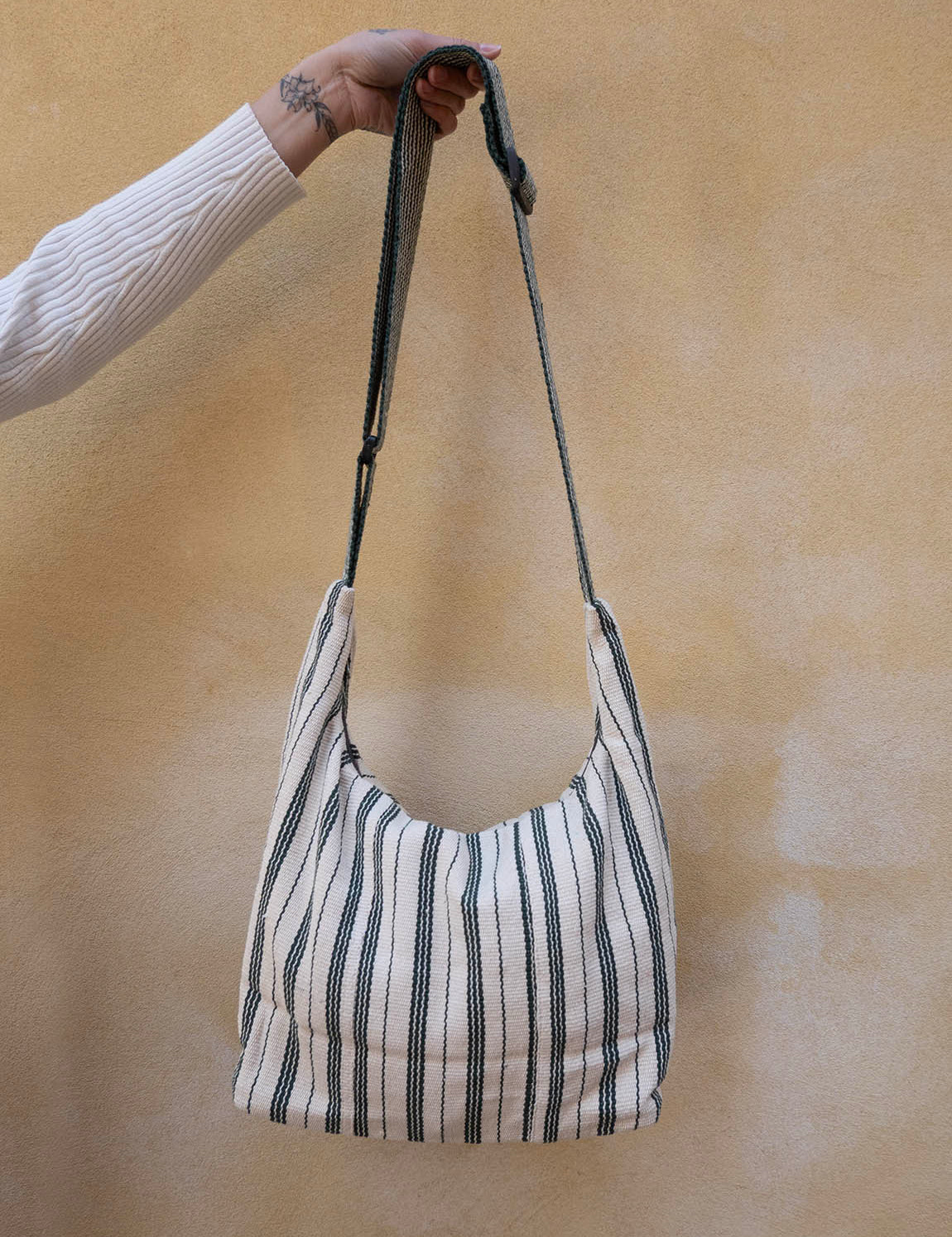 Nepal Stripe Crossbody Bag - White/Dark Green