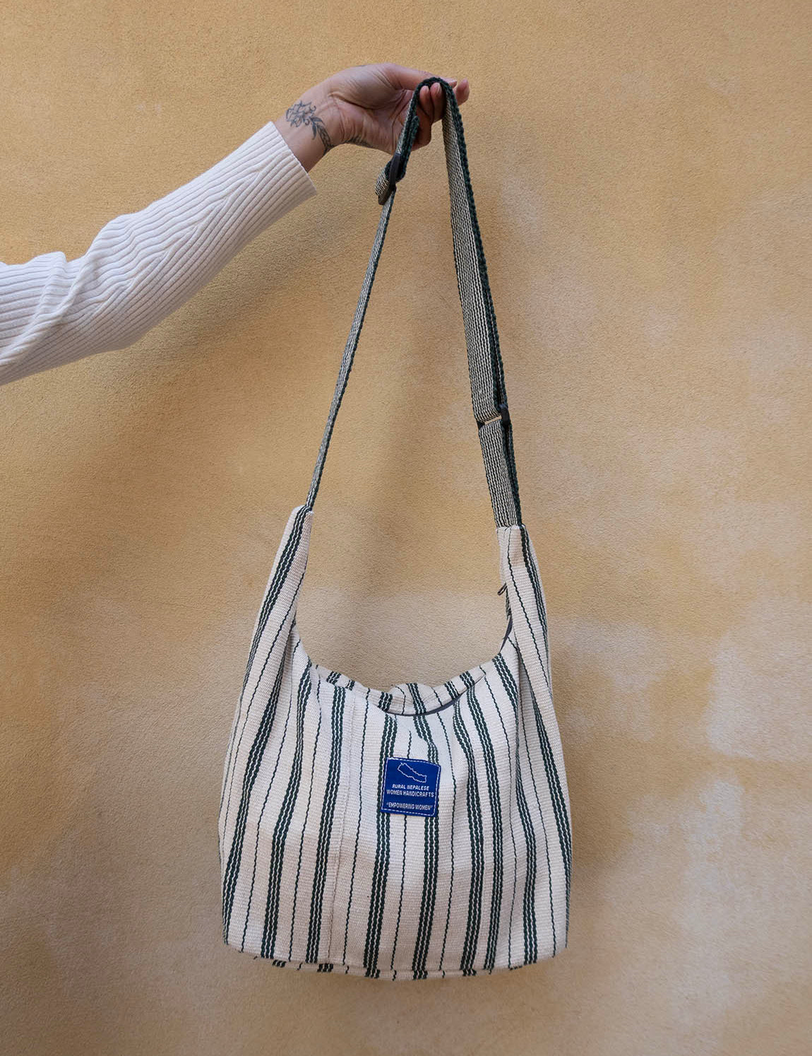 Nepal Stripe Crossbody Bag - White/Dark Green