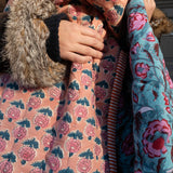 Quilted Blanket - Peach Pink / Turquoise