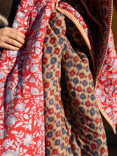 Quiltet tæppe - Red / Khaki