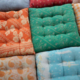 Indian Kantha seat cushion - Yellow & White Check