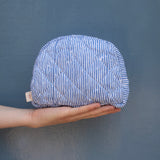 Moon Pouch Blockprint M - Blue Stripes