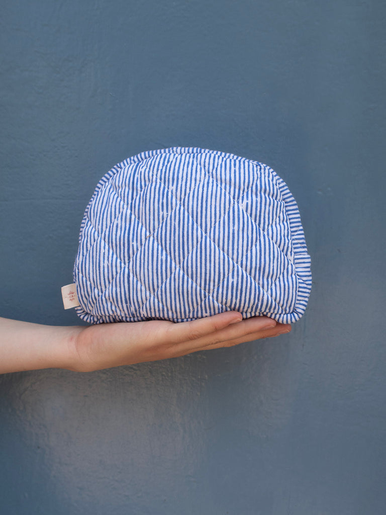 Moon Pouch Blockprint S - Blue Stripes