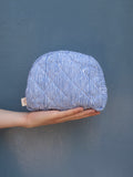 Moon Pouch Blockprint S - Blue Stripes