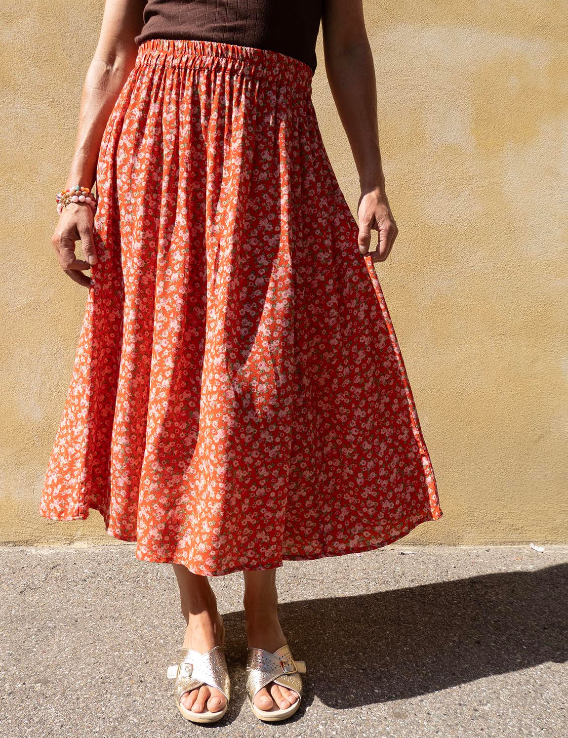 Summer Skirt - 106 Red with Pink Flowers