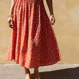 Summer Skirt - 106 Red with Pink Flowers