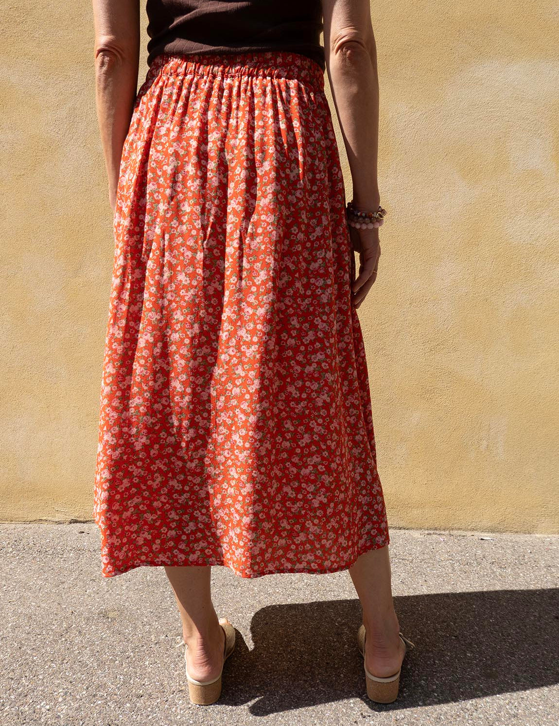 Summer Skirt - 106 Red with Pink Flowers
