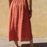 Summer Skirt - 106 Red with Pink Flowers