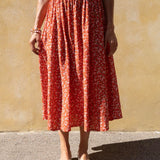 Summer Skirt - 106 Red with Pink Flowers