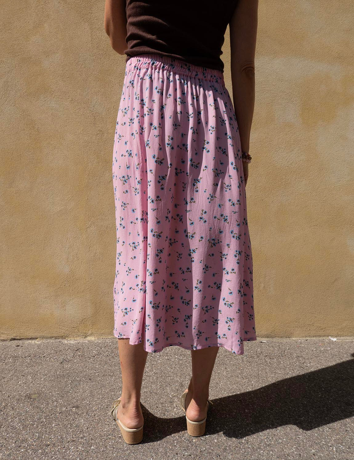 Summer Skirt - 108 Light Pink with Blue Flowers