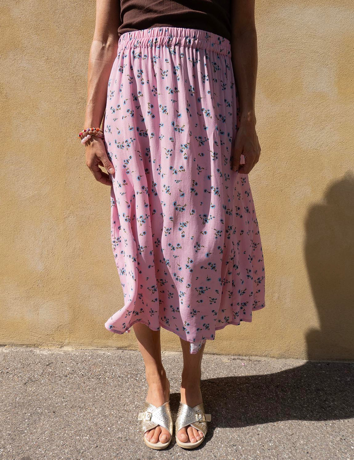Summer Skirt - 108 Light Pink with Blue Flowers