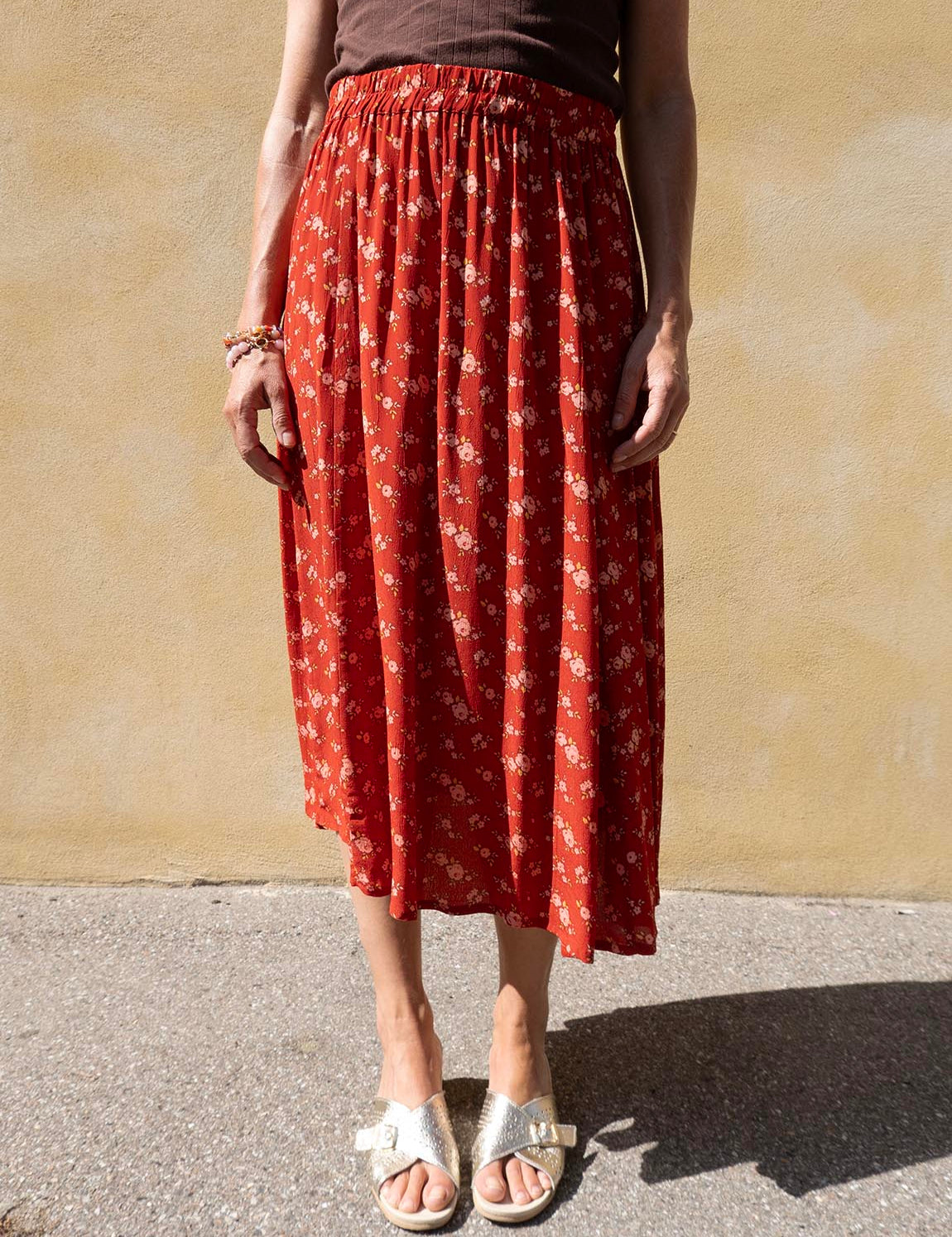 Summer Skirt - 109 Dark Red with Flowers