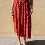 Summer Skirt - 109 Dark Red with Flowers