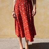 Summer Skirt - 109 Dark Red with Flowers