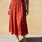 Summer Skirt - 109 Dark Red with Flowers