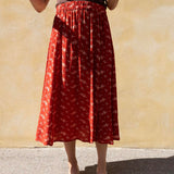 Summer Skirt - 109 Dark Red with Flowers