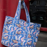 Tove Tote - Quilted Blockprint - Blue